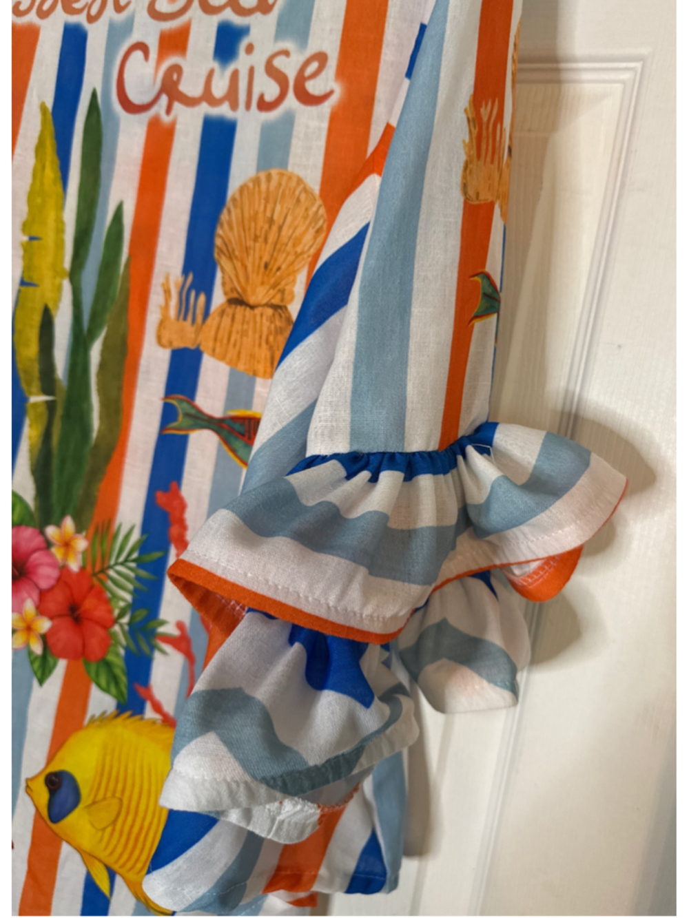 Tropical Print Blouse, One Size, White/Orange/Blue Made in Italy - Picture 4 of 6